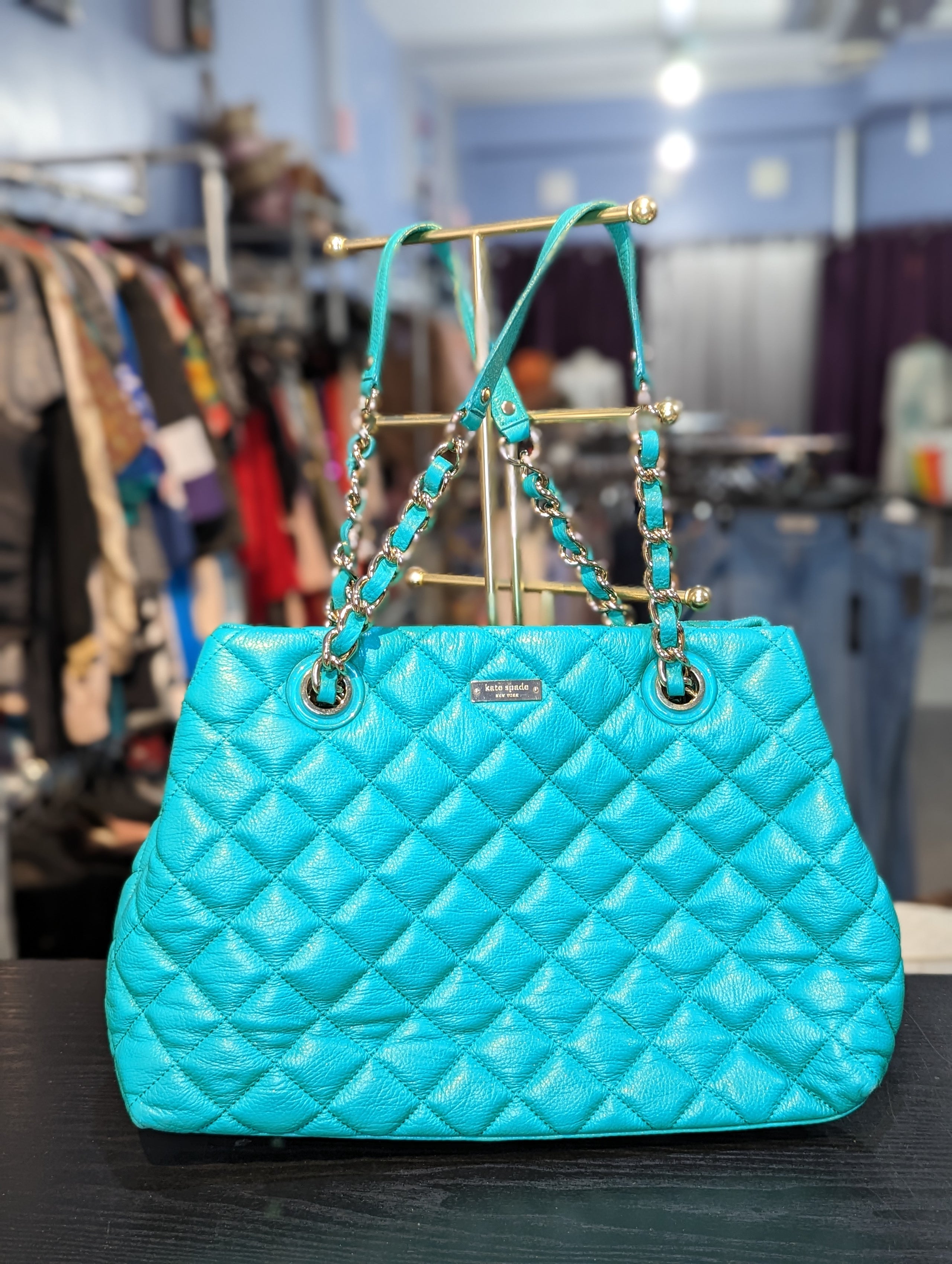 Kate Spade Teal Quilted Tote Purse
